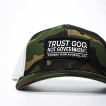 Load image into Gallery viewer, Trust God. Not Government. Mid-Profile Mesh Snapback
