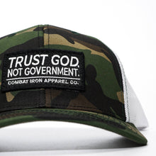 Load image into Gallery viewer, Trust God. Not Government. Mid-Profile Mesh Snapback