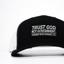 Load image into Gallery viewer, Trust God. Not Government. Mid-Profile Mesh Snapback