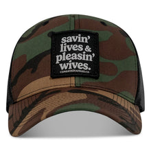 Load image into Gallery viewer, Savin' Lives &amp; Pleasin' Wives Patch SnapBack Hat