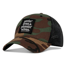 Load image into Gallery viewer, Savin' Lives &amp; Pleasin' Wives Patch SnapBack Hat