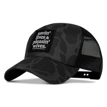 Load image into Gallery viewer, Savin' Lives &amp; Pleasin' Wives Patch SnapBack Hat