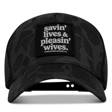 Load image into Gallery viewer, Savin' Lives &amp; Pleasin' Wives Patch SnapBack Hat