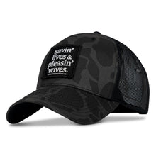 Load image into Gallery viewer, Savin' Lives &amp; Pleasin' Wives Patch SnapBack Hat