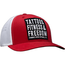 Load image into Gallery viewer, Tattoos, Fitness, &amp; Freedom Black Patch Mid-Profile Mesh Snapback Hat