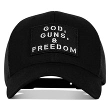 Load image into Gallery viewer, God, Guns, And Freedom Patch Mid-Profile Mesh Snapback Hat