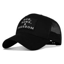 Load image into Gallery viewer, God, Guns, And Freedom Patch Mid-Profile Mesh Snapback Hat