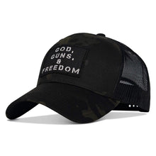 Load image into Gallery viewer, God, Guns, And Freedom Patch Mid-Profile Mesh Snapback Hat