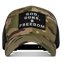 Load image into Gallery viewer, God, Guns, And Freedom Patch Mid-Profile Mesh Snapback Hat