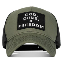 Load image into Gallery viewer, God, Guns, And Freedom Patch Mid-Profile Mesh Snapback Hat