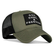Load image into Gallery viewer, God, Guns, And Freedom Patch Mid-Profile Mesh Snapback Hat