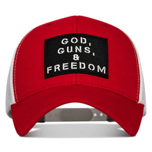 Load image into Gallery viewer, God, Guns, And Freedom Patch Mid-Profile Mesh Snapback Hat
