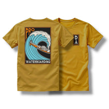 Load image into Gallery viewer, "WATERBOARDING" TEE (HEATHER BLACK / MUSTARD)