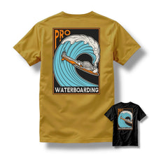 Load image into Gallery viewer, "WATERBOARDING" TEE (HEATHER BLACK / MUSTARD)