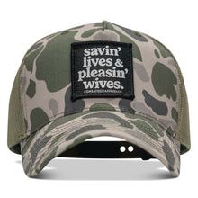 Load image into Gallery viewer, Savin' Lives &amp; Pleasin' Wives Patch SnapBack Hat
