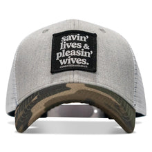 Load image into Gallery viewer, Savin' Lives &amp; Pleasin' Wives Patch SnapBack Hat