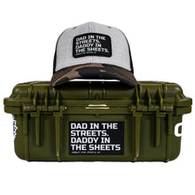 Load image into Gallery viewer, Dad In The Streets. Daddy In The Sheets. Black Patch Snapback Hat