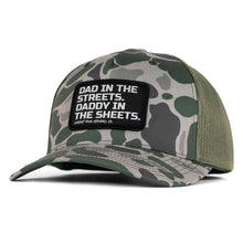 Load image into Gallery viewer, Dad In The Streets. Daddy In The Sheets. Black Patch Snapback Hat