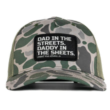 Load image into Gallery viewer, Dad In The Streets. Daddy In The Sheets. Black Patch Snapback Hat