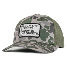 Load image into Gallery viewer, Dad In The Streets. Daddy In The Sheets. White Patch Snapback Hat