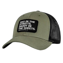 Load image into Gallery viewer, Dad In The Streets. Daddy In The Sheets. Black Patch Snapback Hat