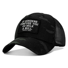 Load image into Gallery viewer, If Genders Confuse You, Go Milk A Bull Patch Snapback Hat