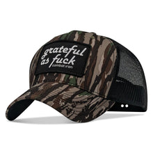Load image into Gallery viewer, Grateful As F*ck Patch Mesh Snapback Hat